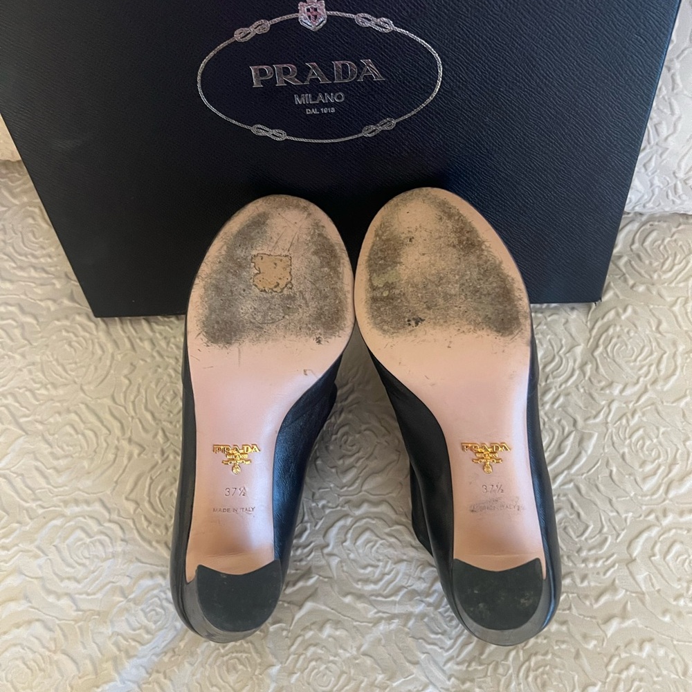 ✅Prada Black Leather Draped Ankle Booties. European size 37.5 =7.5 US size) - Picture 5 of 15